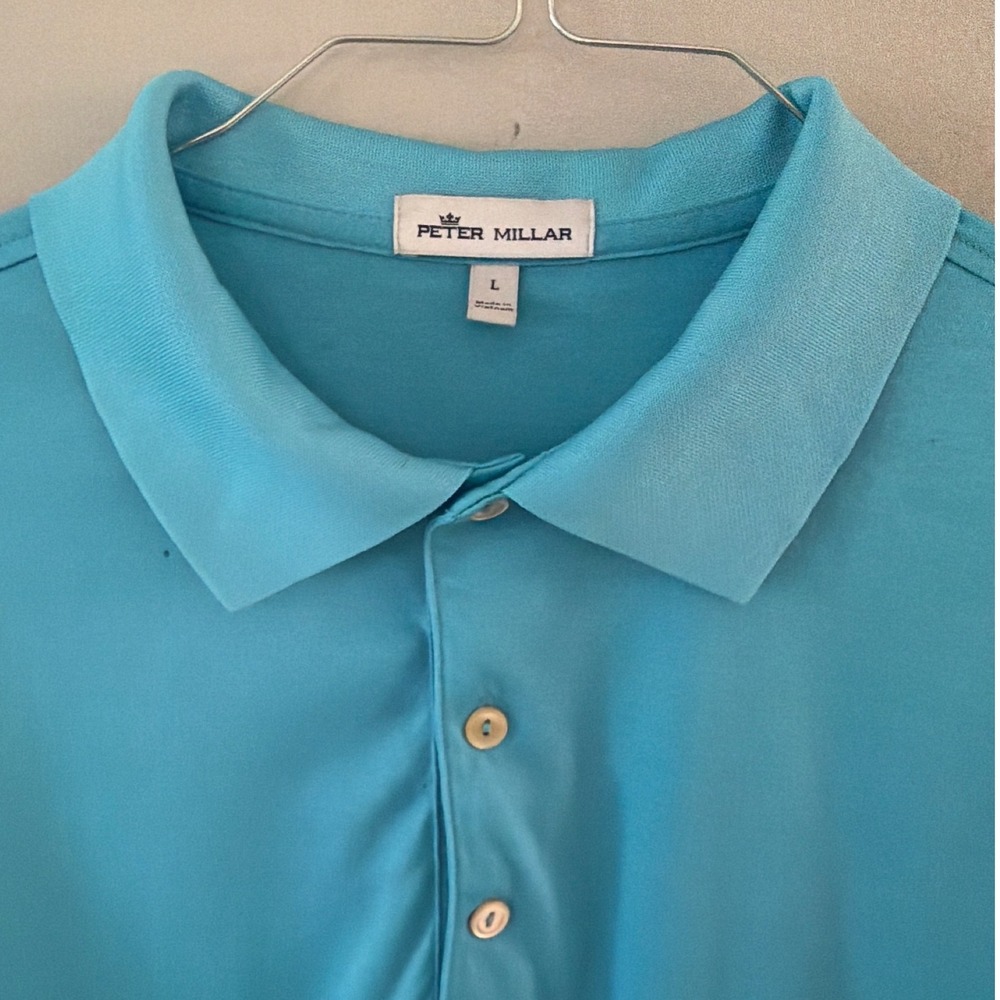 Peter Millar Mens Large Turquoise Blue 100% Cotton Short Sleeve Polo Shirt